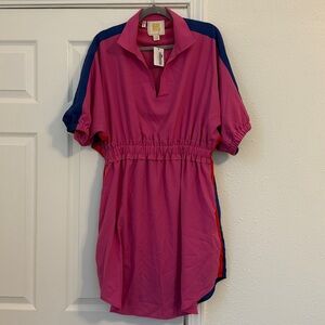Emily McCarthy NWT pink blue and red color block Palmer elastic waist dress XL